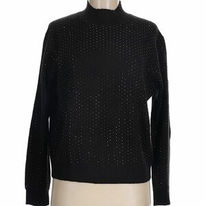 Ann Taylor Black Rhinestone Mock Neck Sweater